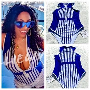 NWT Scuba🤿 Style Striped Zip High Cut Swimsuit